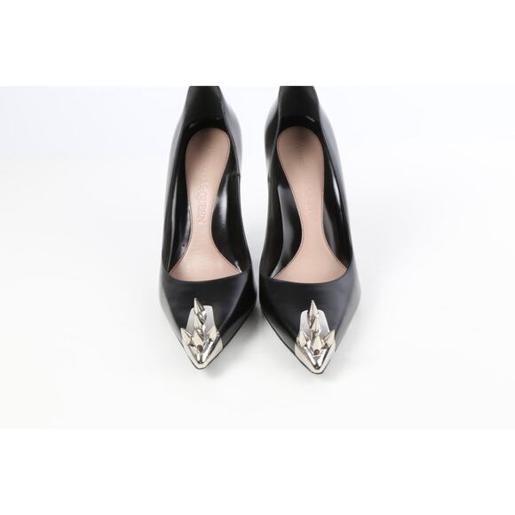 Alexander McQueen Black Leather Punk Spike Heels Pumps Size 41 - Picture 10 of 16